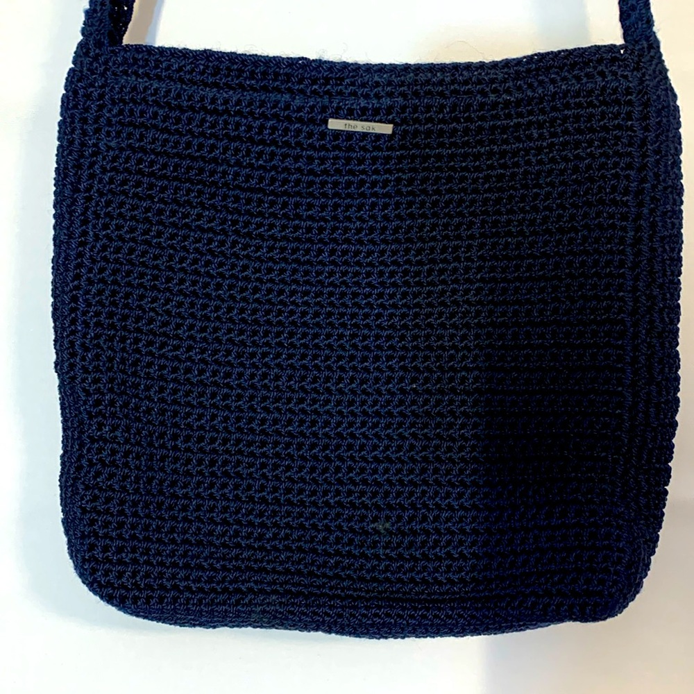 THE SAK Crocheted Shoulder Purse Handbag Bag Boho Navy, Zipper